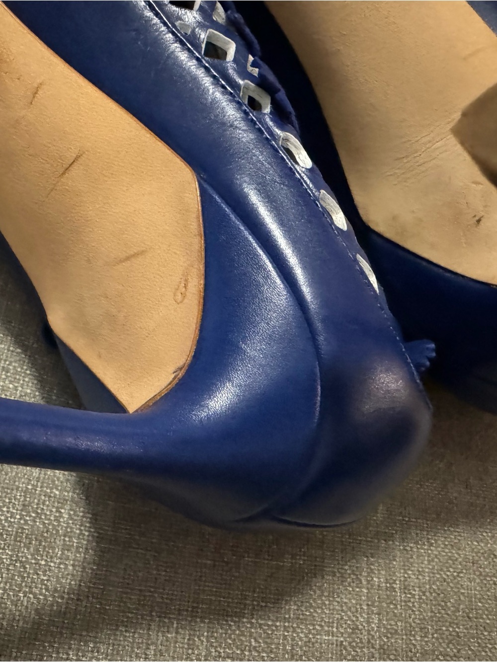 Dior Royal Blue Pointed-Toe Floral Laser-Cut Pumps - Picture 3 of 5